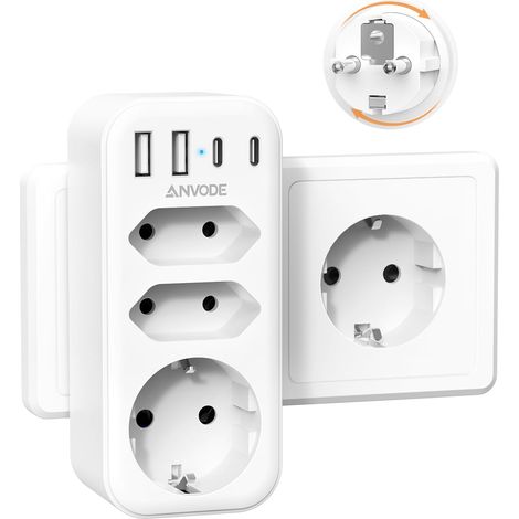 Adaptateur de prise USB C, 3 prises multiprises, prise rotative à 360° pour la maison et le bureau (1/5)
