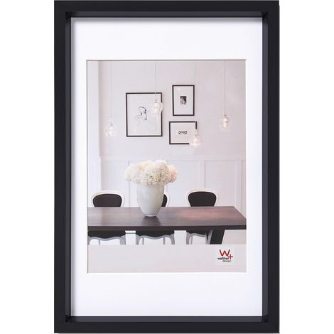Cadre Photo Noir 18 x 24 cm avec Passe-Partout, Cadre en Plastique Style Acier ES824B (1/5)