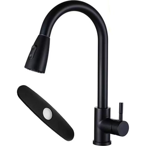 Robinet Cuisine Noir, Mitigeur Cuisine Douchette, schwenkbar um 360° à Arc Élevé Pulvérisateur Escamotable 2 Modi (1/5)