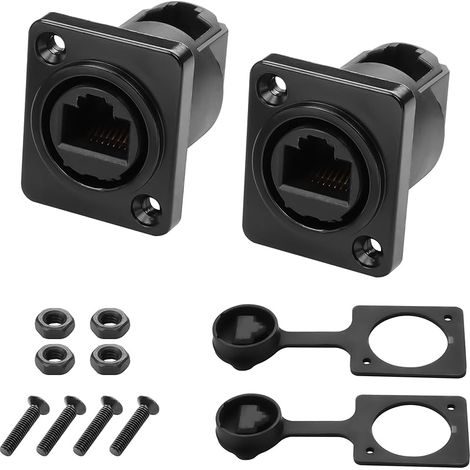 Connecteur étanche RJ45 pour montage sur panneau Connecteur métallique CAT6 RJ45 à 90 degrés pour la maison, l'industrie, la connexion de signaux de scène (2PCS Connecteur RJ45+2PCS Rond) (1/5)