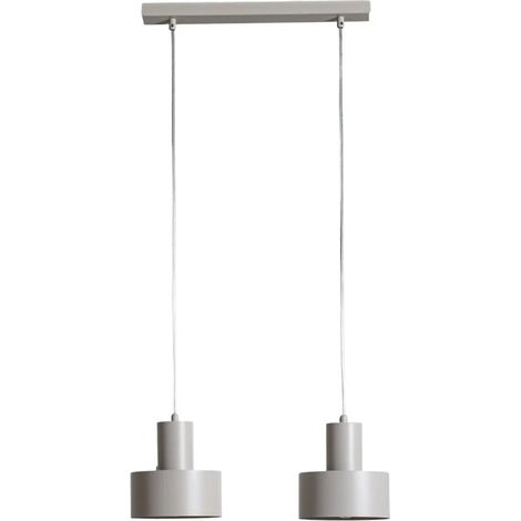 Suspension industrielle double gris/beige, barre 42 cm E27