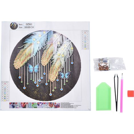 Kit de peinture diamant DIY Plumes motifs strass tableau salon chambre (1/5)