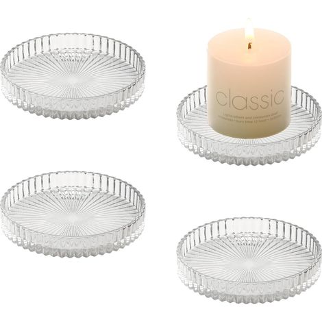 4 Pièces Porte Bougie Pilier en Verre 9 cm, Support Bougies, Coupelle Bougie Decoration, Bougeoir Decoratif pour Noël, Famille Fête, Mariage Decoration et Dîner (Transparent) (1/5)