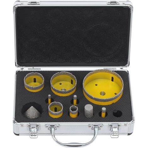 Lot de 10 forets diamantés 5-100 mm - Jaune - Avec boîte à outils - Pour usine, chantier, maison privée - Différents matériaux (1/5)