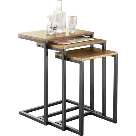 Sobuy – Tables basses gigognes FBT102F – Lot de 3 tables d'appoint empilables – Panneau MDF E1 et cadre en fer – Dimensions 46x61x30 cm (1/7)