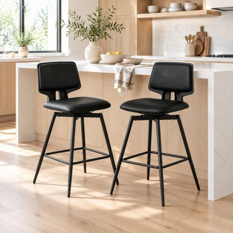 Set di 2 sgabelli da bar 45,5x45,5x89 cm in metallo e similpelle neri girevoli - MEUBLIV (1/5)