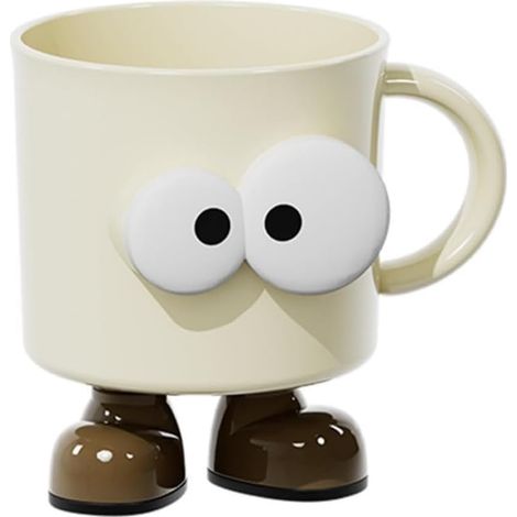 Lot de 2 gobelets à brosse à dents pour enfants - Motif dessin animé - Grands yeux - Sans perçage - En plastique - Avec poignée - Pour la maison, les voyages et le camping - Grands yeux blancs (1/5)