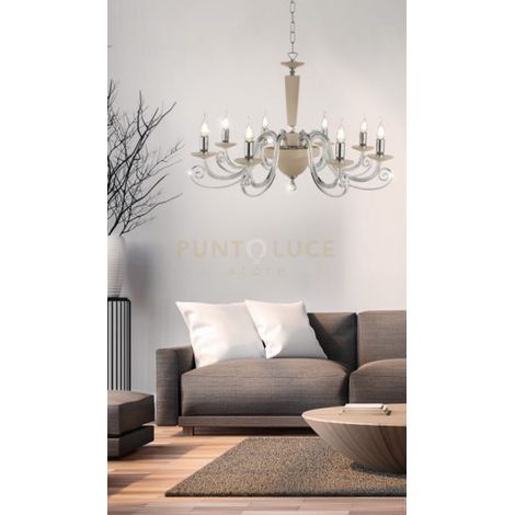 LAMPADARIO CHERUBINI 8 LUCI TORTORA E CROMO ATTACCO E14 D.90CM