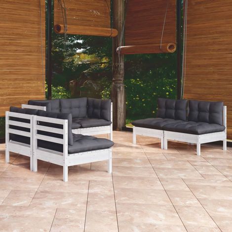 Juego de muebles de jardín 6 pzas y cojines madera maciza pino vidaXL (1/5)