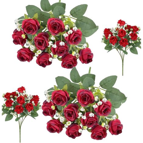 Lot de 20 roses artificielles blanches réalistes en soie avec longue tige de 32 cm Fleurs artificielles pour décoration de mariage, bouquet de mariée, décoration de table et bureau (rouge) (1/5)