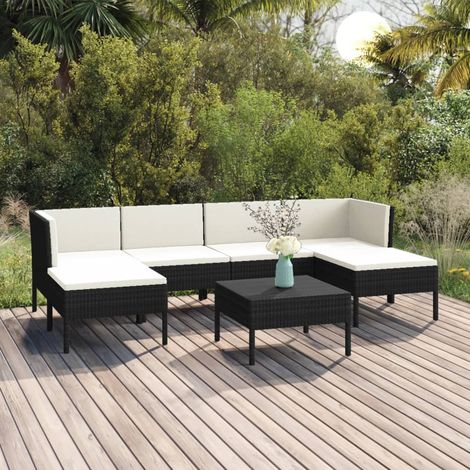 7-tlg. Garten-Lounge-Set mit Auflagen Poly Rattan Schwarz (1/5)