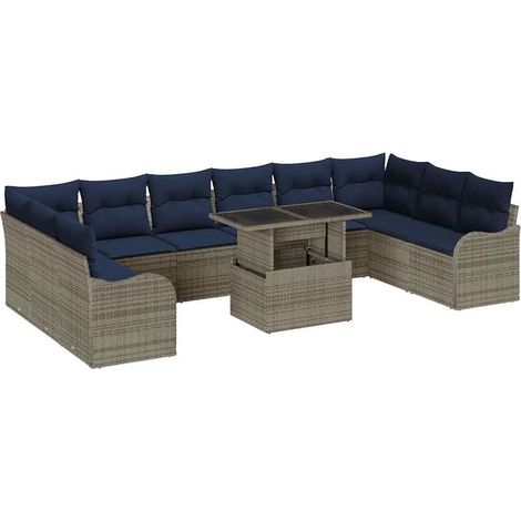 Garden Sofa Set 11 pcs Grey Poly Rattan vidaXL (1/5)