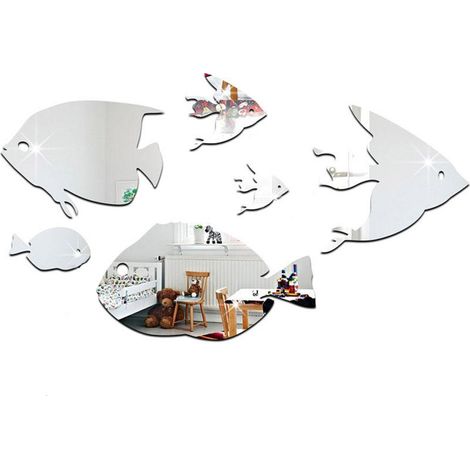 GARRYFIZH Autocollants muraux d'école de poisson, décoration de fond de salon de chambre à coucher (argent B)