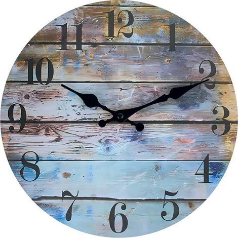 Horloge murale en bois multicolore de 25 cm (10 pouces), style européen minimaliste rétro, silencieuse. (1/5)