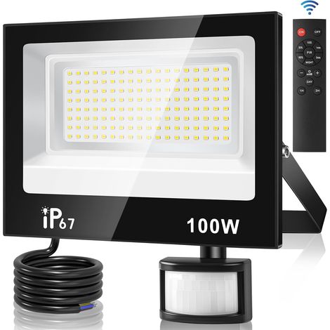 100W Projecteur Led Exterieur Detecteur de Mouvement et Télécommande,Réglables 10 luminosité Spot LED Extérieur,10000LM,7000K Blanc Froid IP67 Etanche Eclairage Exterieur pour Jardin,Garage (1/5)