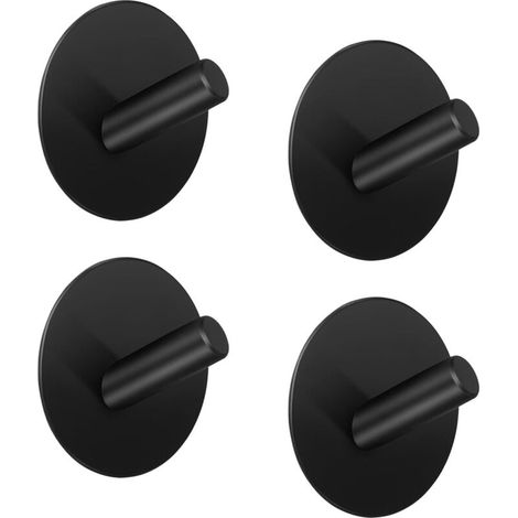 Lntyq Set mit 4 schwarzen runden Wandhaken, selbstklebender Handtuchhaken ohne Bohren, selbstklebender Handtuchhalter aus Edelstahl für Badezimmer und Küche