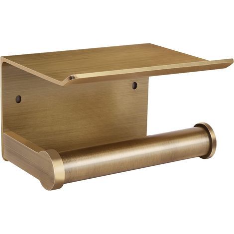 - Porta rotolo di carta igienica - Mensola portaoggetti - Montaggio adesivo o a vite - Alluminio bronzo anticato - Bagno - Oro - 25x12cm (1/5)