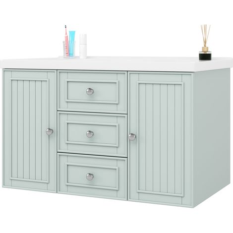 Meuble vasque suspendu vert 3 tiroirs 78,5x46x46,8 cm (1/5)