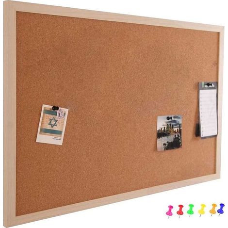 Tableau D'affichage Mural En Liège Avec Cadre En Bois 60 X 40 Cm 6 épingles (1/3)