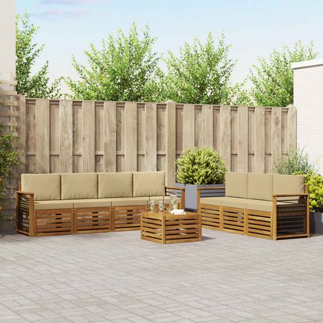 vidaXL Ensembles de canapés 8 pc Naturel et Beige Bois d'Acacia Massif (1/4)