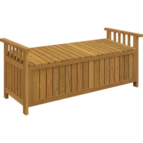 Banc d'extérieur 2 places en bois avec coffre de rangement 151L, banquette jardin avec accoudoirs, 128,5 x 56 x 53,5 cm marron (1/5)