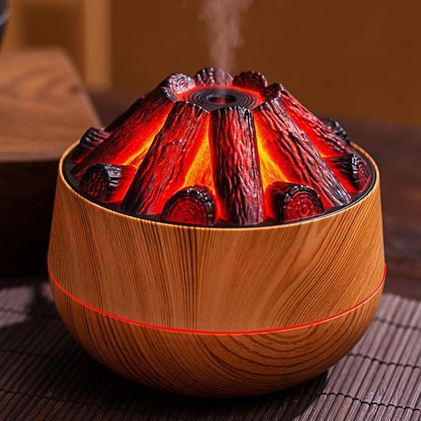 Miniatur-Luftbefeuchter aus Holz mit variabler LED-Beleuchtung und einstellbarem Nebelmodus (braun) (1/5)