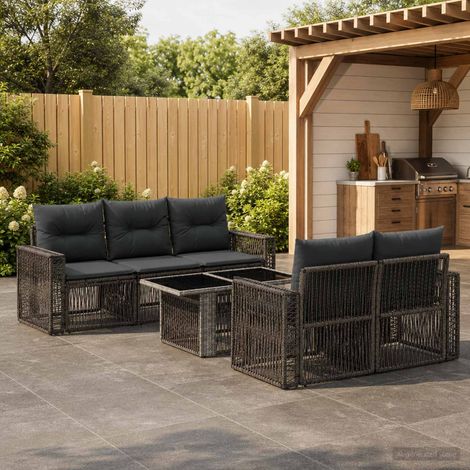 vidaXL Set Divano da Giardino 6 pz Grigio e Grigio Scuro polyrattan (1/5)