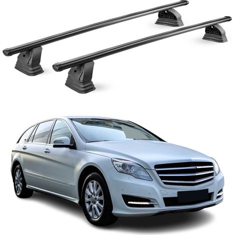 OMAC Barres de toit transversales en acier pour Mercedes Classe R W251 2006-2013 – TÜV / DIN 75302:2019 – Antivol inclus – Rainure en T (accessoires) – Charge max 75 kg – 2 barres – Noir (1/4)