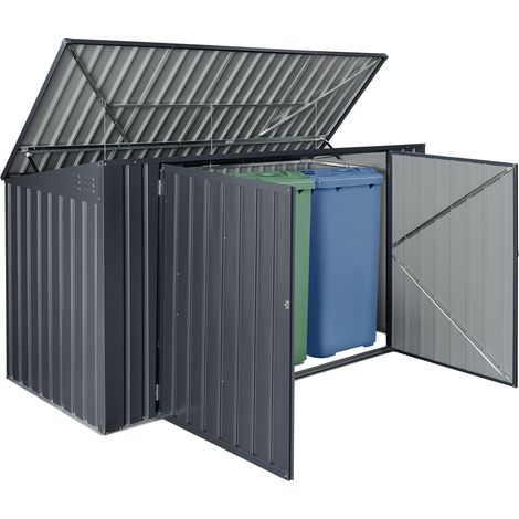 Mülltonnenbox Grebin für 3 Tonnen 237 x 101 cm Dunkelgrau [en.casa]