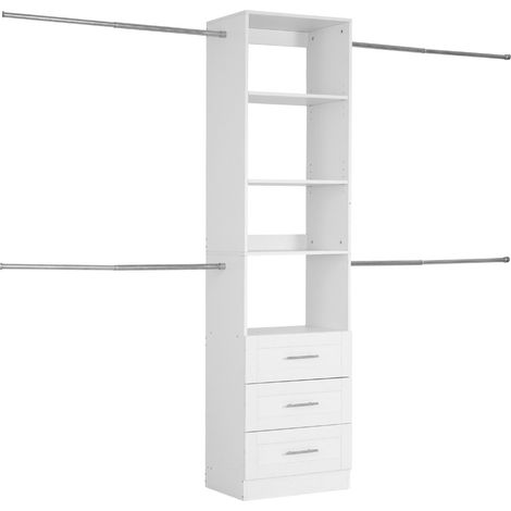 Système de dressing organisateur, 3 tiroirs, en bois ajustable en hauteur, 4 tringles rétractables, placard, usage polyvalent (1/5)