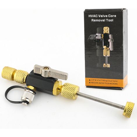 Outil de démontage de noyau de valve HVAC double valve 1/4" & 5/16", vide 20 microns, pour climatisation et réfrigération (1/5)