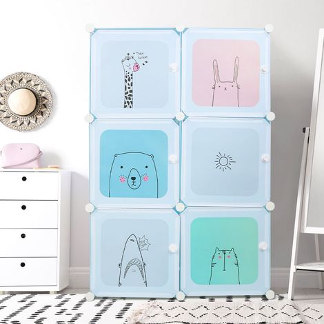 Haloyo® 6 Würfel Modulare Schrank für platzsparende, ideale Storage Organizer Cube für Bücher, Wohnzimmer, Kinderzimmer, Schlafzimmer,74 x 37 x 110 cm,Blau (1/5)