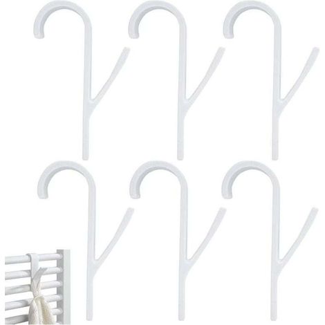 Crochets pour radiateur et porte-serviettes, lot de 6 crochets en plastique pour radiateur, porte-serviettes de salle de bain, compatibles avec tous les radiateurs standard (blancs) (1/4)