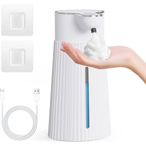 Dispenser di sapone elettrico da 400 ml con sensore, dispenser automatico di sapone in schiuma da parete, 2 livelli, bianco, USB, impermeabile IPX6 (1/5)