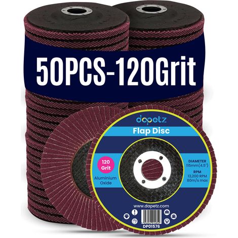 Dapetz ® Flap Discs 120 Grit 115mm 4.5" Aluminum Oxide Grinding Discs Sanding Discs for Angle Grinder to Sanding Grinding Metal Wood and Stainless Steel Pack of 50 (1/5)