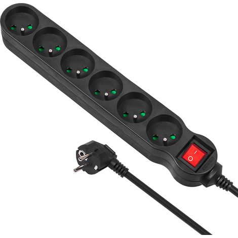 Bloc multiprise 6 Prises avec Interrupteur Terre Cordon 1,5m avec Protection Enfant 2300W (1/4)