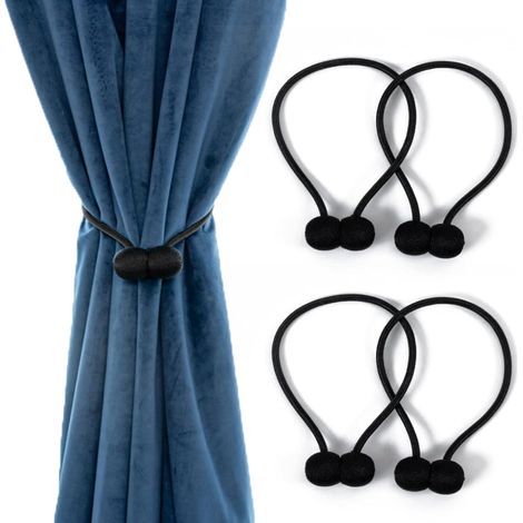 Stück magnetische Vorhang-Raffhalter, schwarze Vorhanghalter, magnetische geflochtene Vorhangschnalle, Vorhanghaken, Vorhang-Raffhalter für Büro, Wohnzimmer, Schlafzimmer (schwarz) (1/5)