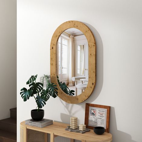Miroir mural ovale avec cadre en bois massif de style naturel, style rustique élégant pour la décoration intérieure (1/5)