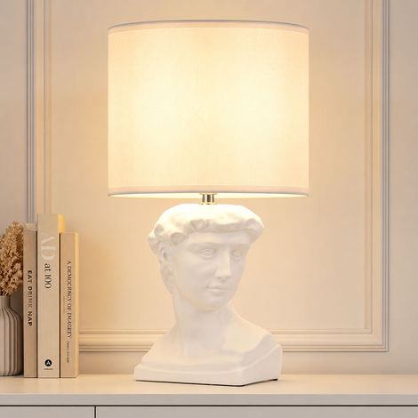Lampada da tavolo statua in ceramica lampada da tavolo scultura Caesar lampada da comodino paralume in tessuto bianco, 1x attacco E14, DxH 17,5x33 cm (1/5)