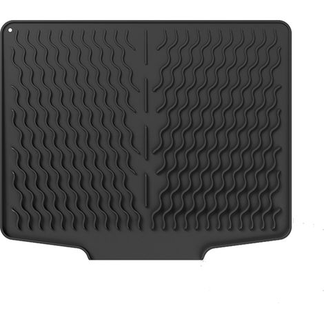 Tappetino scolapiatti in silicone con bordo drenante, antiscivolo per piano cucina, facile da pulire, resistente al calore, nero. (1/5)