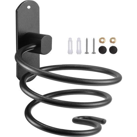 Wandhalterung für Haartrockner, schwarze Aluminiumspirale, mit Kabelhaken, für Badezimmer (1/5)