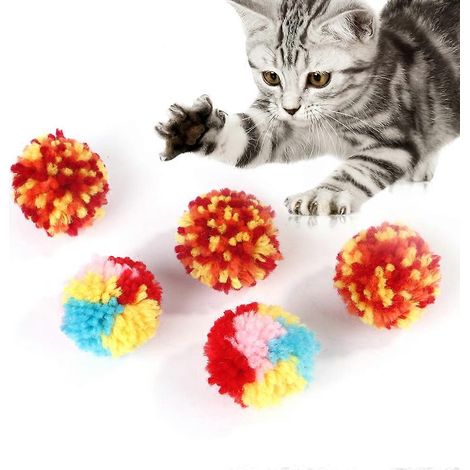 Lot de 6 Jouets colors pour Chat, Boules interactives pour Chat en Fil de Laine, Pompons Cat Balls Kitten Chasing Toys pour Chats d&39intrieur (1/5)