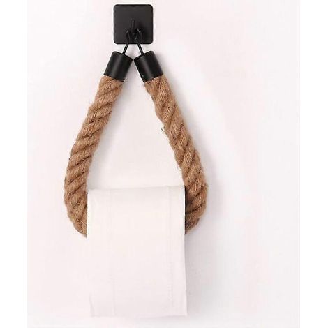 Porte-papier toilette en corde style nautique WONQEXZ - Auto-adhésif, sans perçage, noir, en acier inoxydable et corde de coton. (1/5)