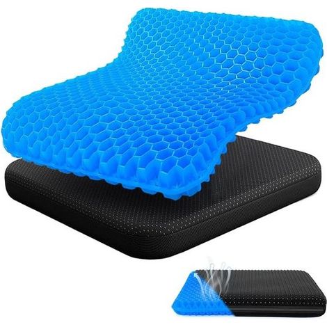 Coussin gel ergonomique avec housse lavable, siège orthopédique anti-pression, base antidérapante, forme nid d’abeille (1/2)