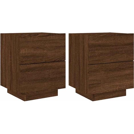 Maison Exclusive - Nachttische mit LED-Leuchten 2 Stk. Braun Eich