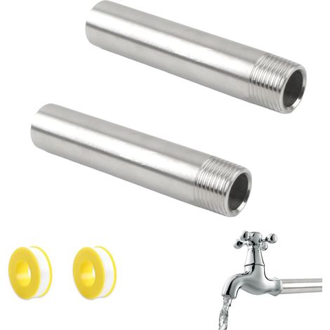 Lot de 2 rallonges de Robinet 1/2" x 100 mm Rallonge filetée DN15 en Acier Inoxydable Filetage 1/2" F x 1/2" M Raccord rallonge pour robinetterie et vannes d’Angle (1/5)