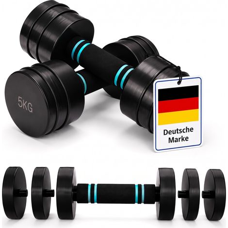 Relaxdays Kurzhanteln, verstellbar bis je 5 kg, mit EPE Griff, für Home Gym, Hantelset, Schwarz (1/5)