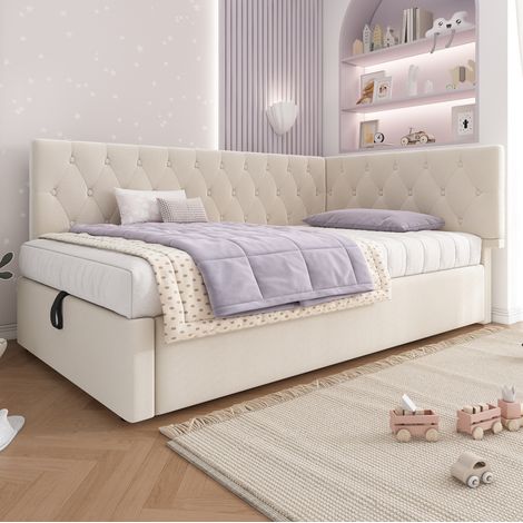 letto contenitore 90x190 design angolare velluto OKMYHOME (1/5)