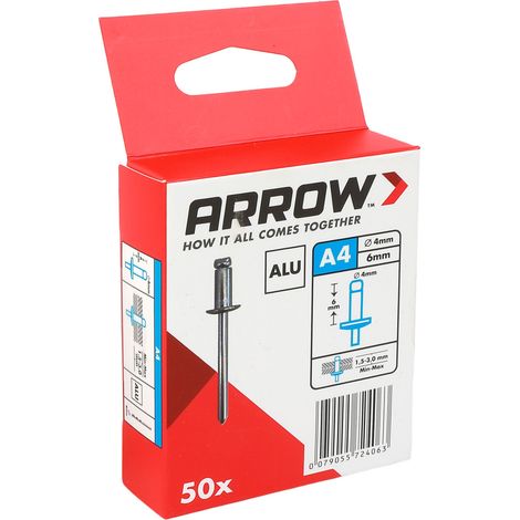 Arrow Blindniete Typ RA Ø 4 x 6 mm Aluminium 50 Stück (1/3)