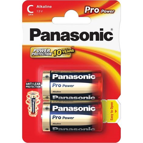 Blister da 2 pile alcaline 1,5V Panasonic "Pro Power" - mezza torcia, C, LR14, MN1400 (1/2)
